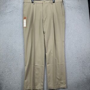 Haggar Cool 18 Pants Golf Men 40X32 Tan Pleated Classic Fit Performance Flex NEW